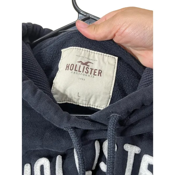 Hollister Navy Blue‎ Y2K Pullover Hoodie Logo Drawstring Front Pouch Pocket M - Image 3