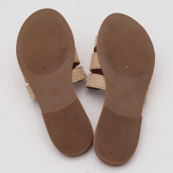 Universal Thread Sandals Womens 9.5 Slide Tan Woven H-Band Flat Casual Excellent - Image 9