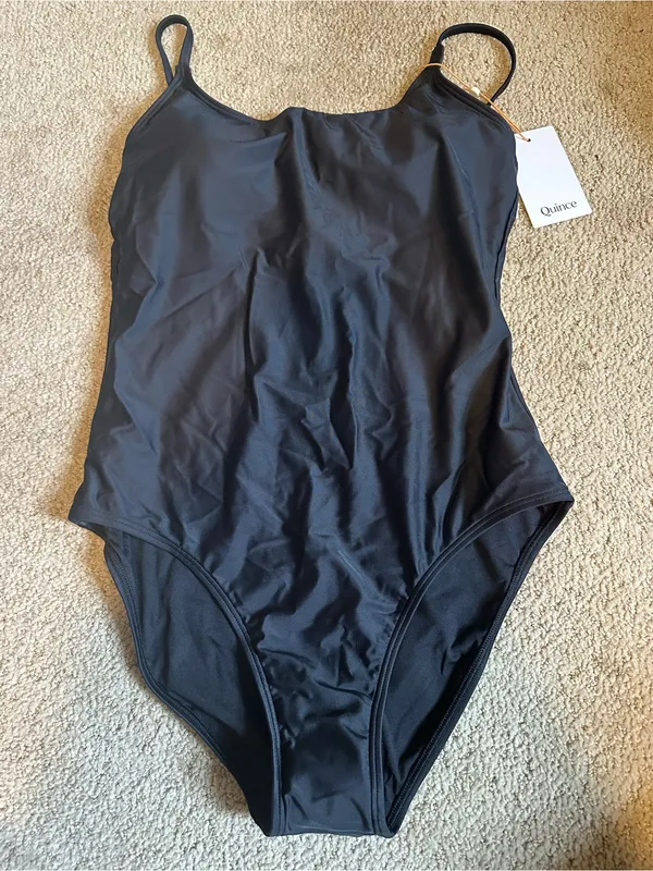 NWT Quince Italian Cami One-Piece Swimsuit black medium - Image 2