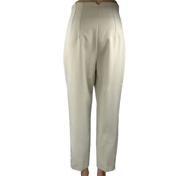 Zara Beige Pleated High Waisted Khaki Chino Straight Trouser Dress Pants Size S - Image 3