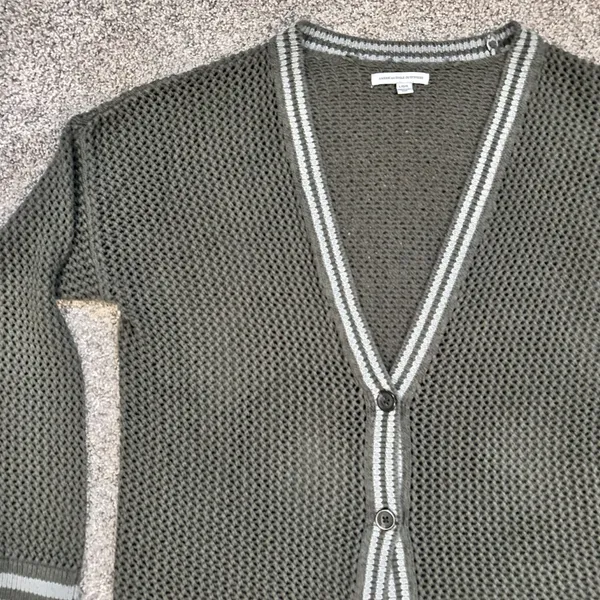 American Eagle Women's Green Open Knit Varsity Button Long Cardigan - Image 7