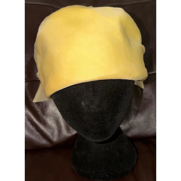 Vintage 1960s Yellow Turban Hat Pleated Mod Bow Back Union Made USA Retro Women - Image 2