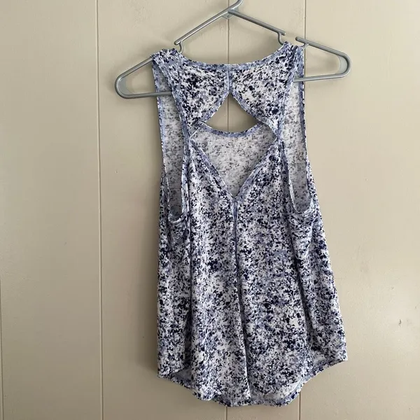 Athleta Blue White Speckle Print Racerback Tank Top | Size Small - Image 2