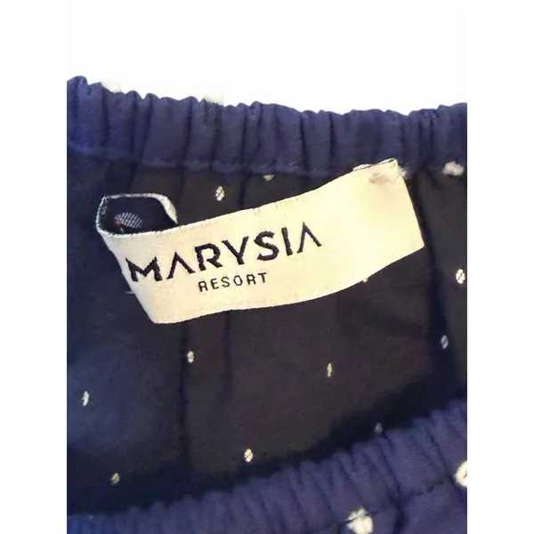 Marysia Resort Dress Black Navy White Off The Shoulder Polka Dot Scalloped Small - Image 4