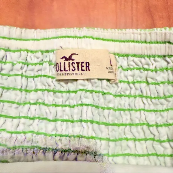 HOLLISTER Y2K Striped Strapless Babydoll Top Ribbon Lime Green and White Large‎ - Image 4