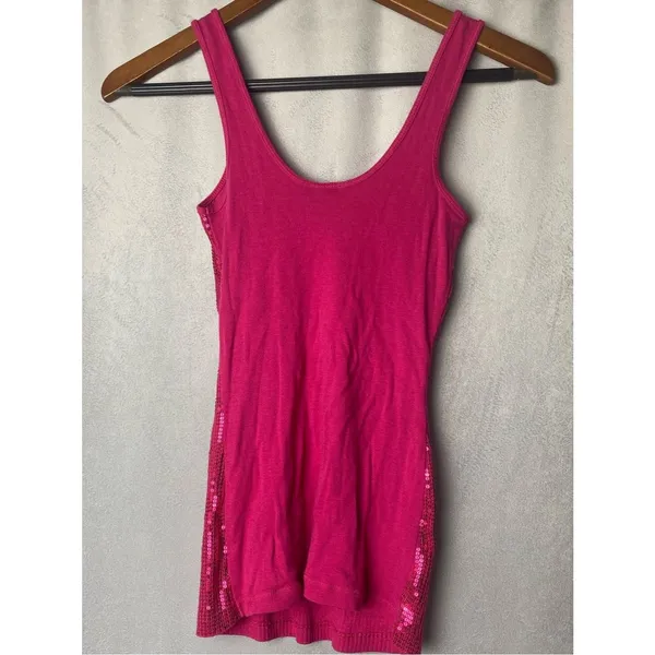 Express Pink Sparkle Party Sequin Tank Top Club Holiday Fun XS - Image 2