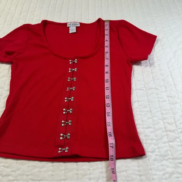 Vintage Y2K 90s Love Streak Red Crop Top Corset - Image 3