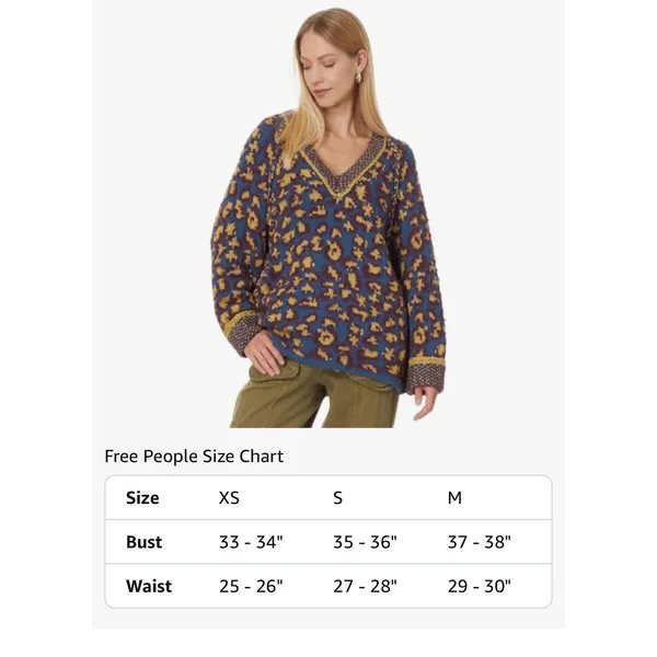 Free People‎ Womens Little Animal Pullover Blue Fig Combo Size Medium Oversized! - Image 3