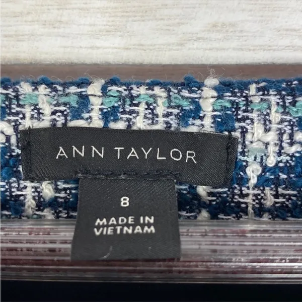 Ann Taylor Tweed Fringe Trim Boatneck Top Shirt‎ Blue White 8 Preppy Nautical - Image 9