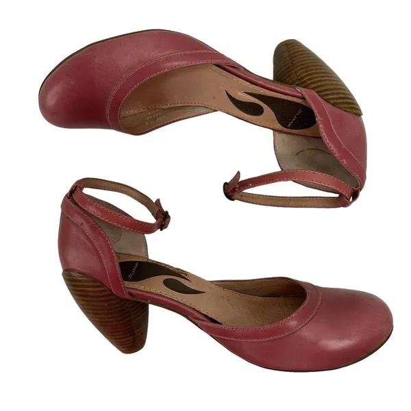 JUMP 7.5 Bayke Pink Leather Ankle Strap Cone Heel dOrsay Pumps Retro Style - Image 2