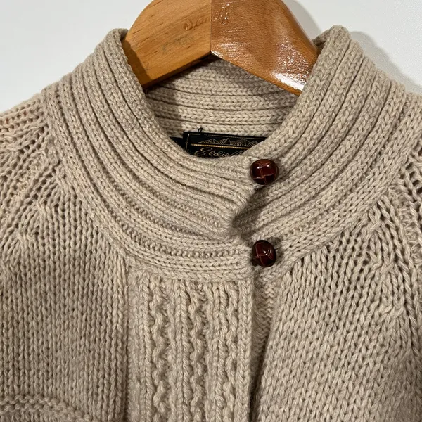 Vintage 100% Wool Sweater Eddie Bauer Tan Zip-Up Cardigan Pockets Size Medium - Image 4