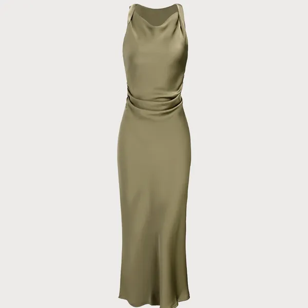 Rihoas Green Satin Boat Neck Slip Midi Dress - Image 6