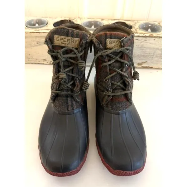 Sperry Duck Boots Womens Size 9.5‎ Plaid Wool Saltwater Gray Waterproof STS95922 - Image 4