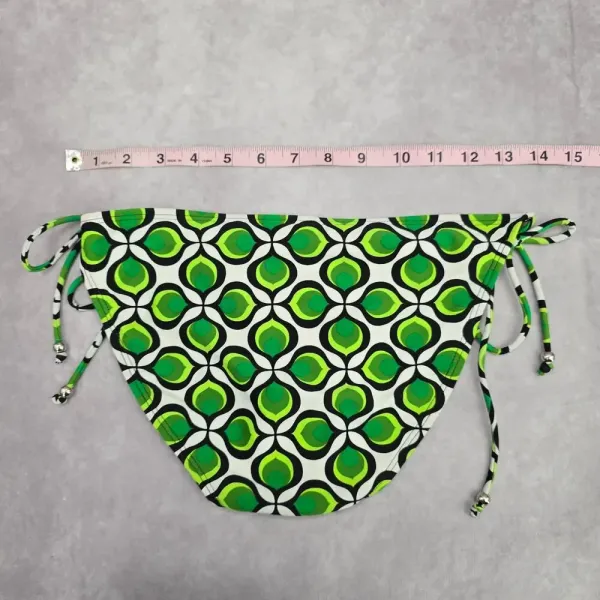 Ingear Green Black White Floral Geometric Tie Bikini Bottom Swimwear‎ Medium - Image 3