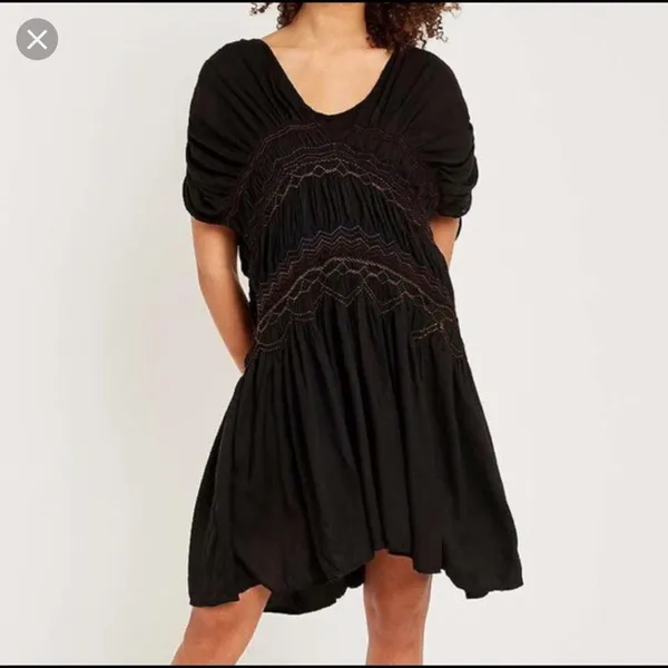 Free People black rainbow smocked dress boho Small - Image 4