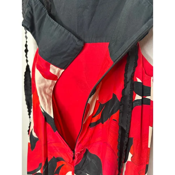 AMUR Black Red Slena Tie Back Floral Print Side Cut-Outs Square Neck Dress sz 8 - Image 16