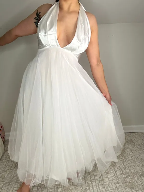 Saints + Secrets NWT White Bridal HalterA-Line Silk Dress - Image 2