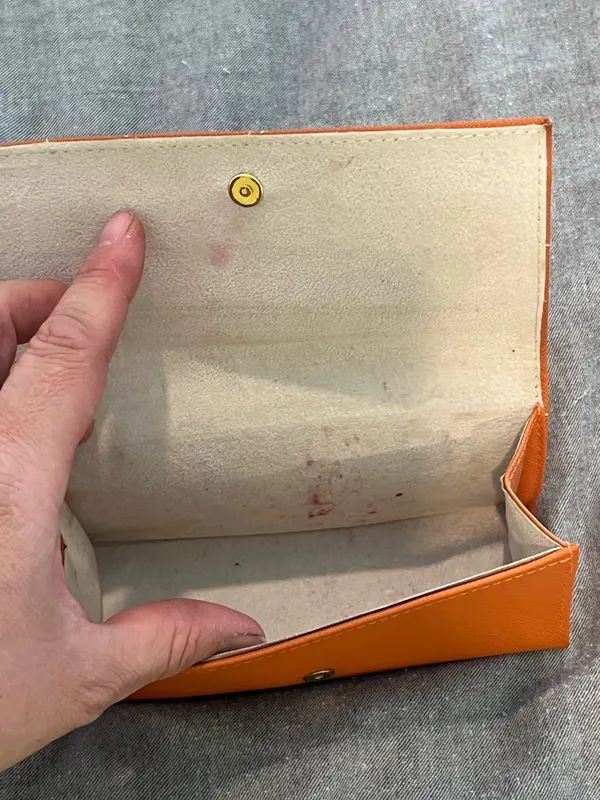 Tory Burch Orange Leather Eyewear Pouch with Gold Logo - Image 4