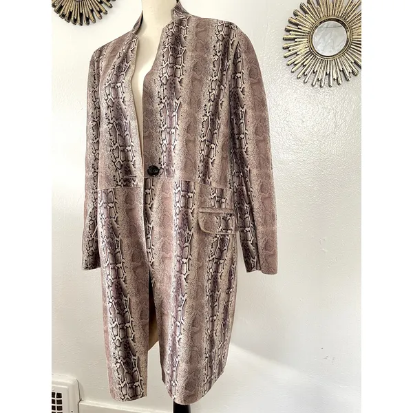 Blank NYC Python Print Faux Suede Longline Duster Coat Neutral Taupe Womens Sm - Image 8