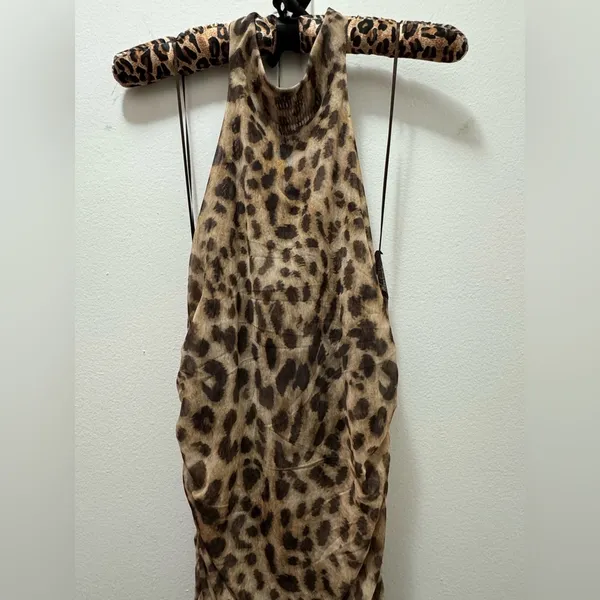 NWT Zara animal print leopard tulle ruched dress large - Image 6