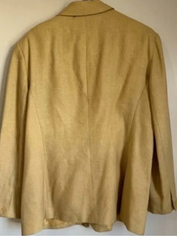 90s Vintage Jones NY Womens sz 16 Silk Wool Linen Yellow Button Front Blazer Y2K - Image 3