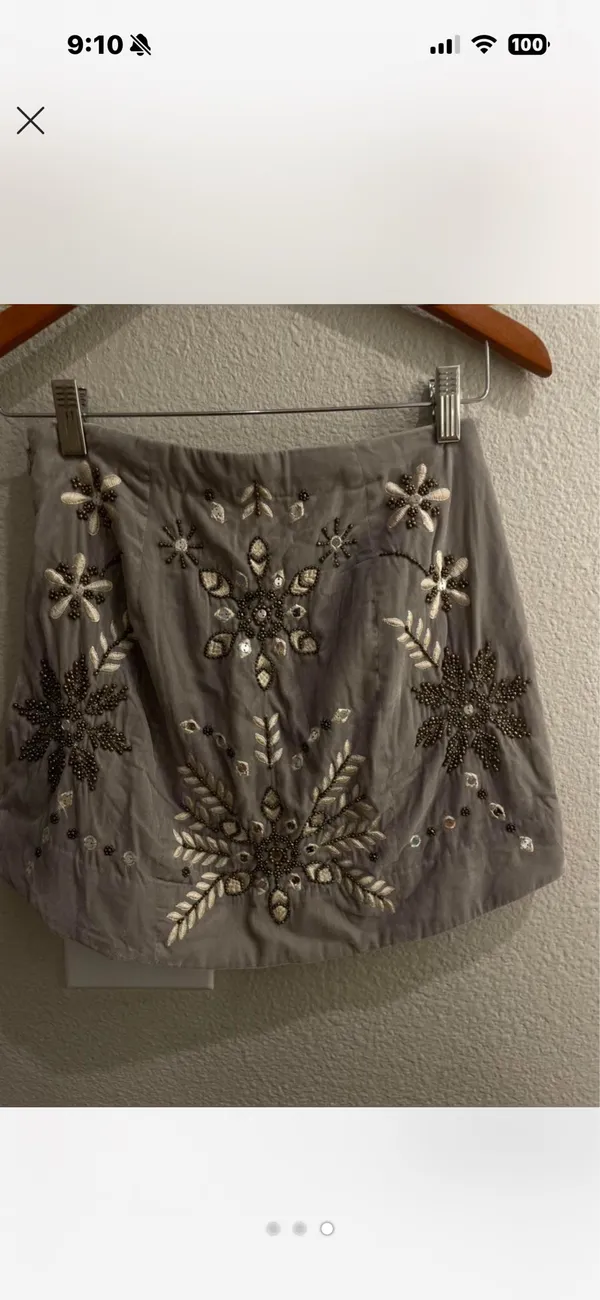 Free People Grey embroidered mini skirt with beading and sequins #festival #embellished - Image 3