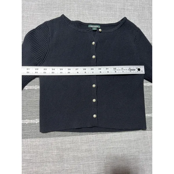 Wild Fable Black Ribbed Button Up Cropped‎ Cardigan Sweater Womens Small - Image 4