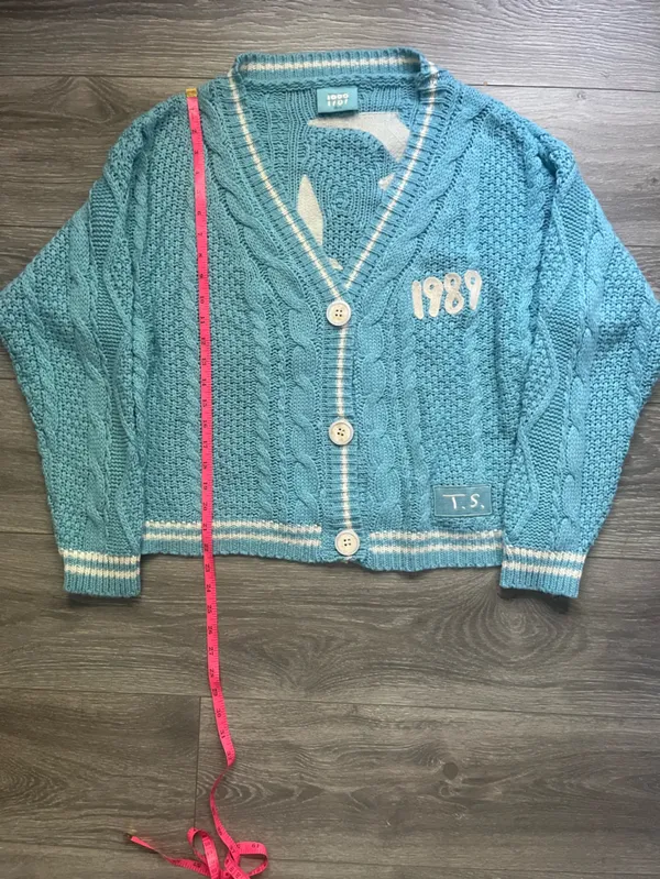 Taylor Swift Blue White 1989 Cardigan Sweater Collegiate Academic Swiftie Size S - Image 6