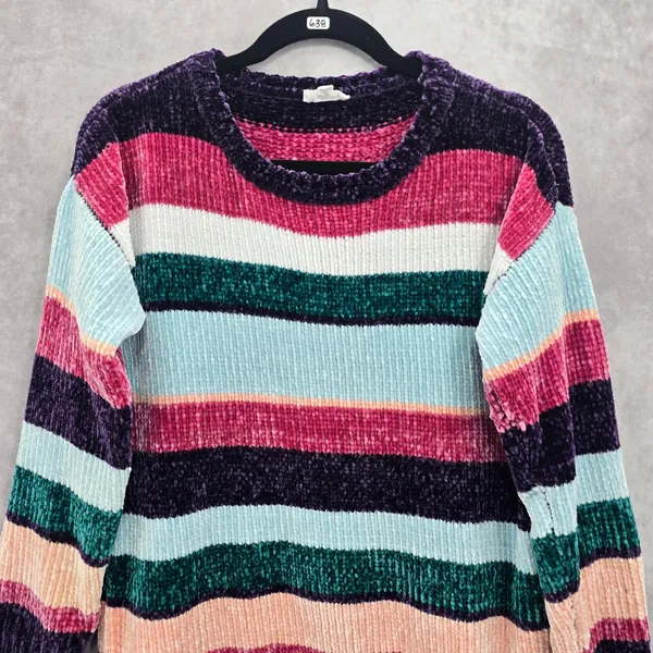Electric Cozy Whimsy Westbound Multi Color Block‎ Stripe Pullover Sweater Medium - Image 3