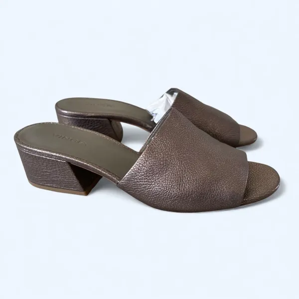 Vince Karissa Metallic Leather Slide Block Heel Sandals Size 8 Quiet Luxury Y2K - Image 10
