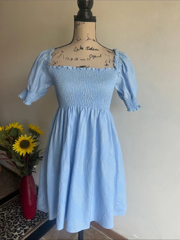 Hill House Athena Blue Glitter Smocked Nap Dress Size Small - Image 5