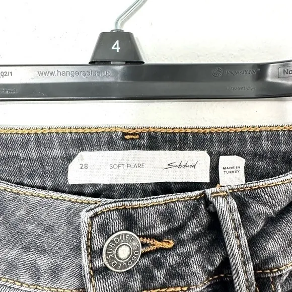 Subdued Size 28 Black Denim Jeans Mineral Wash Flare Raw Hem Casual‎ - Image 4