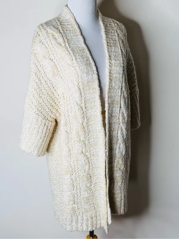 POL Ivory Chunky Knit Short Sleeve Cardigan - Image 2