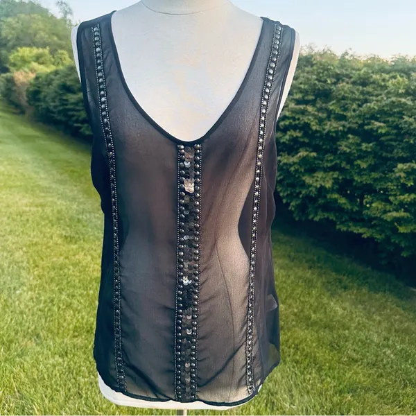 Ecote Sheer black tank with metallic beads and sequins - Image 2