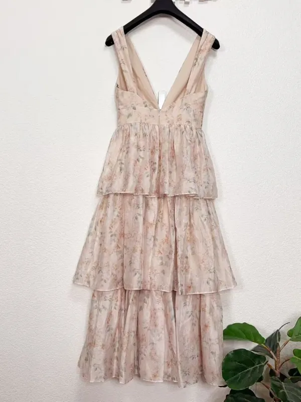 Lulus Vallia Tiered Maxi Dress Blush Floral $148 Small Dreamy Fairytale Wedding - Image 12