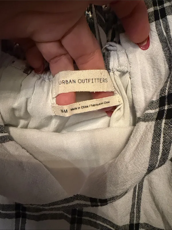 Urban Outfitters White and Black Plaid V-Neck Women's Dress - Image 2