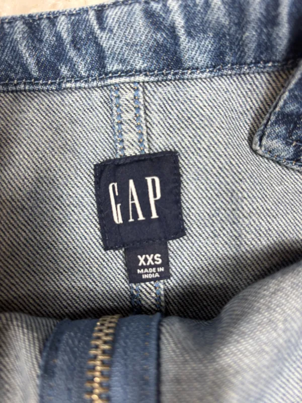 GAP Denim Maxi Dress XXS Front Zip Smocked Back Medium Wash - Image 6