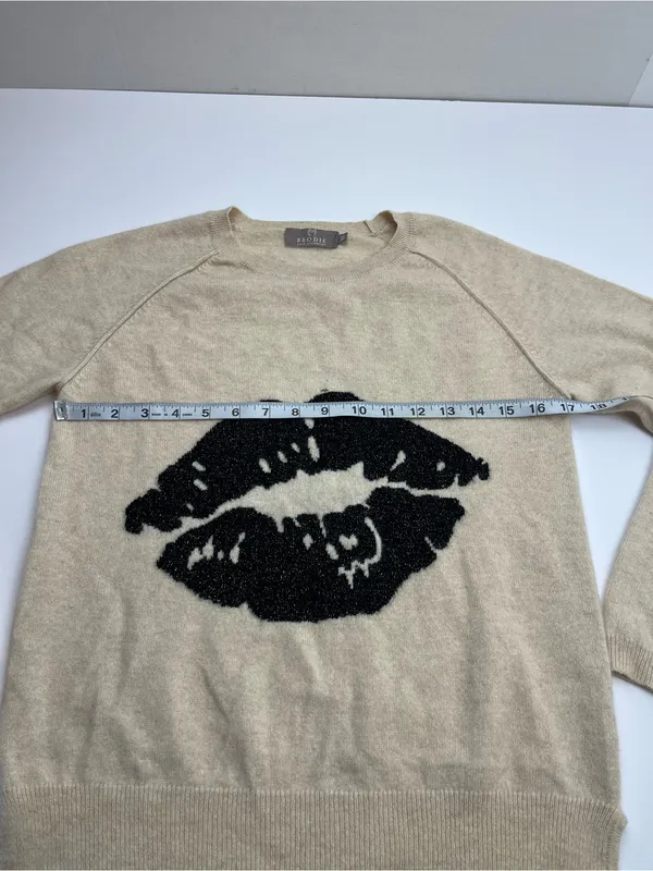 Brodie‎ Cashmere 100% Cashmere Sparkle Lip Cream Black Sweater Womens XS *FLAWED - Image 5