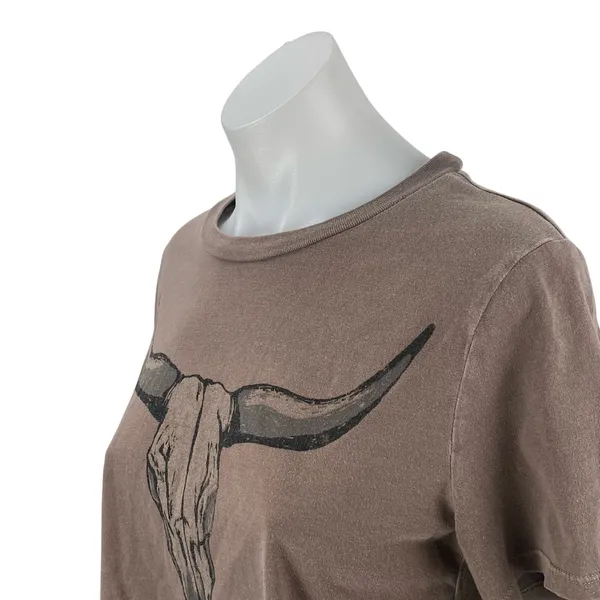 Vinyl Icons Women's Brown Graphic Short Sleeve Crew Neck Crop Tee T-Shirt Top M - Image 2