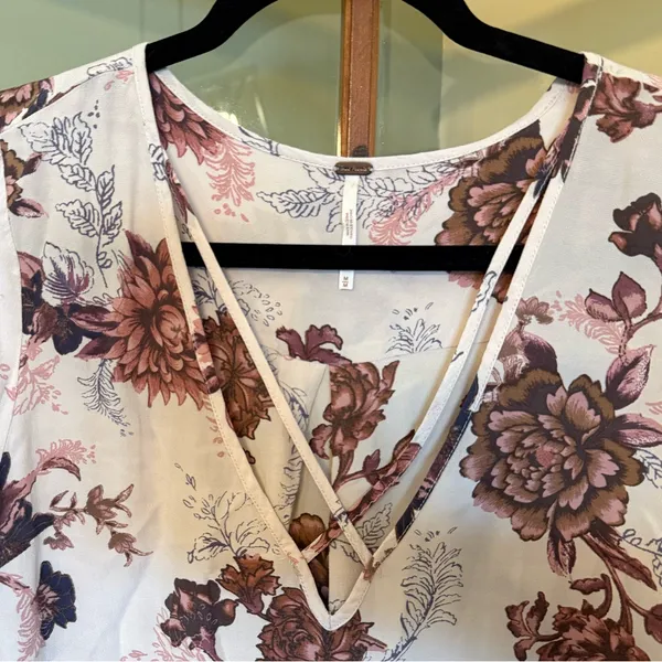Free People Rose Floral Crisscross Neckline Long-sleeve Tunic Blouse Boho Medium - Image 2