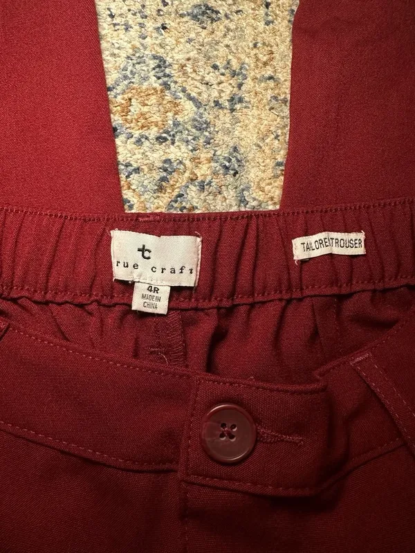 rue craft Tailored Trouser Burgundy Red High Waisted Wide Leg Pants Women's Size - Image 2