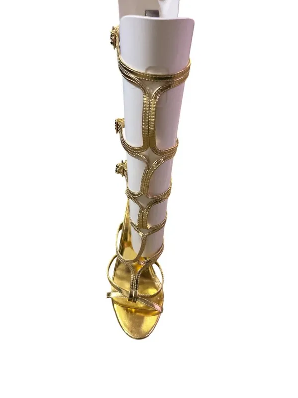 FUN Gold Gladiator Knee High Heels Strappy Sandals Women's 8 Used - Image 3