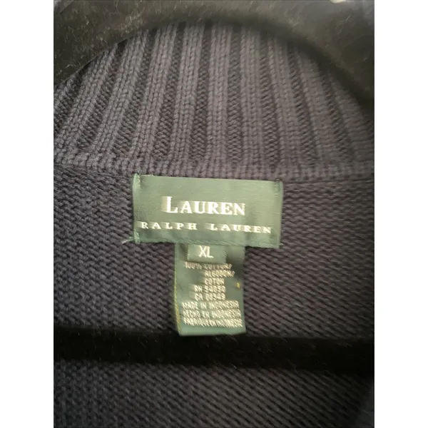 Lauren Ralph Lauren Quarter Zip Pullover Size XL Navy Crest Preppy Blue Cotton - Image 4
