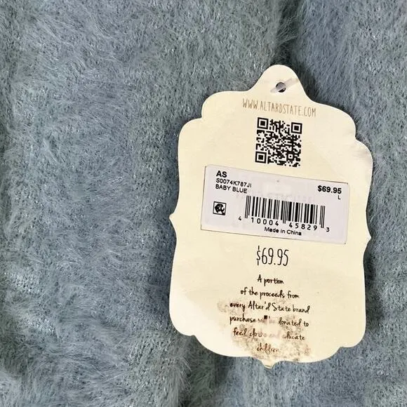 NWT Altar'd State Eyelash Knit Fuzzy Cardigan Sweater Baby Blue Cropped Size L - Image 5