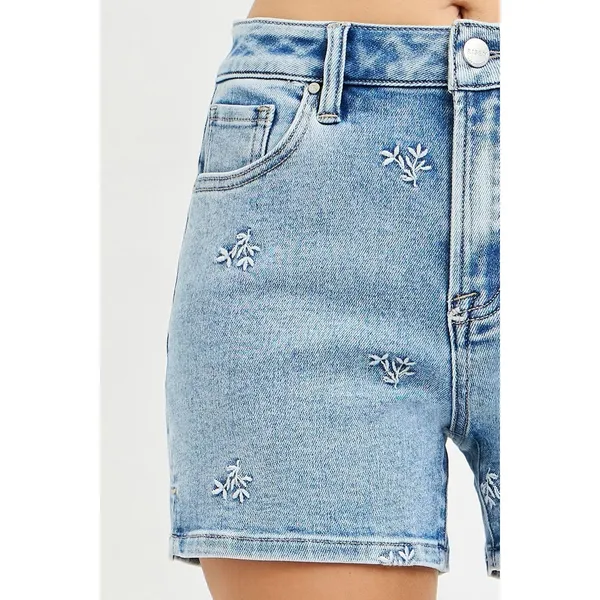 RISEN High Rise Denim Shorts‎ with Embroidered Detail - Medium - Image 7