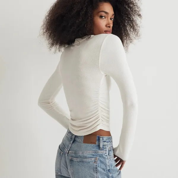 Madewell Women’s Cream Brushed Jersey Ruched Long-Sleeve Tee - Image 4