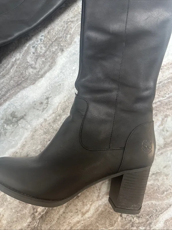 Timberland Black Leather Boots Tall Suspension Heel Anti-Fatigue Sz 9 - Image 2