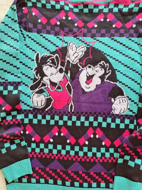 Disney Goof Troop Retro Holiday Sweater S/M Womens Goofy Max Ugly Christmas - Image 7