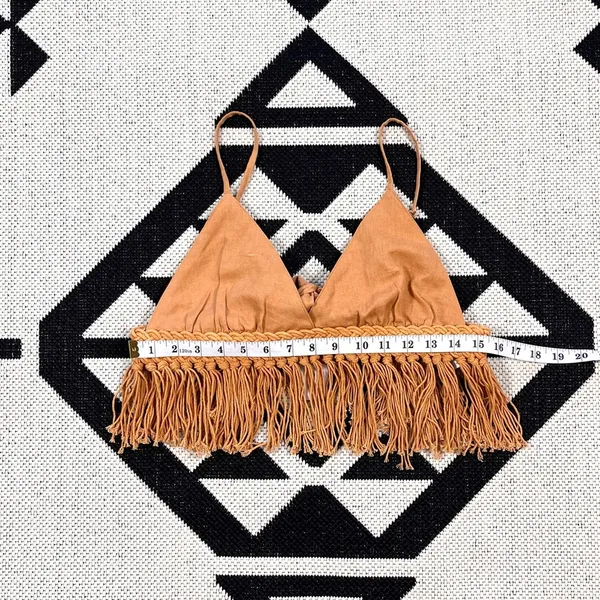 Sage The Label Giulia Boho Fringe Hem Crop Top in Rust Medium - Image 6
