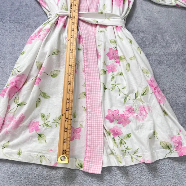 Pink Floral‎ Bath Robe Womens XL Cotton Blend Kimono Style Lightweight Belted - Image 8